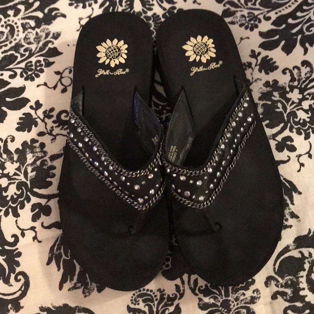 Yellow Box Flip Flops.